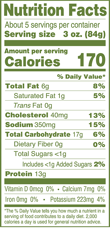 Natural Gluten Free Chicken Tenders 16oz Nutrition Facts