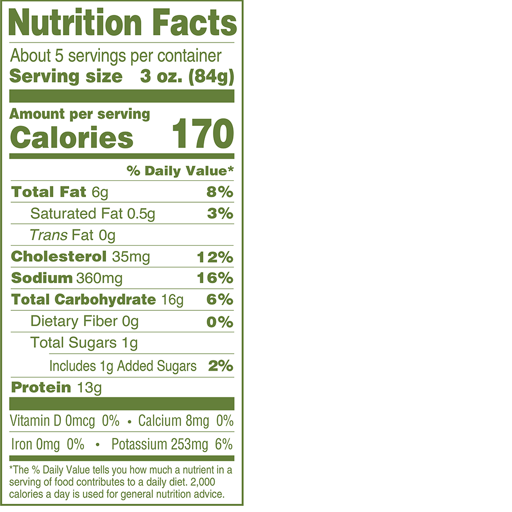 Natural Gluten Free Chicken Tenders 16oz Nutrition Facts